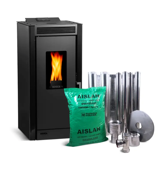 Pack estufa a pellet Black Vision Negro + kit de Instalación interior